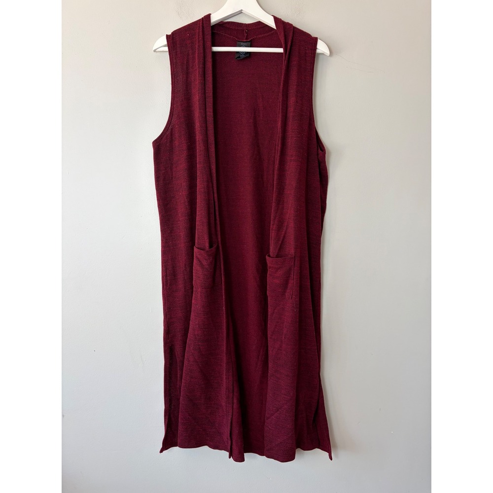Agnes & Dora Womens Burgundy Marl Longline Open Front Duster Vest Pockets M/L